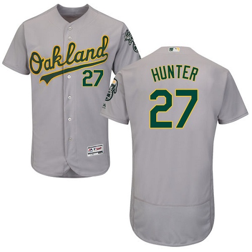 Athletics #27 Catfish Hunter Grey Flexbase Authentic Collection Stitched MLB Jersey - Click Image to Close